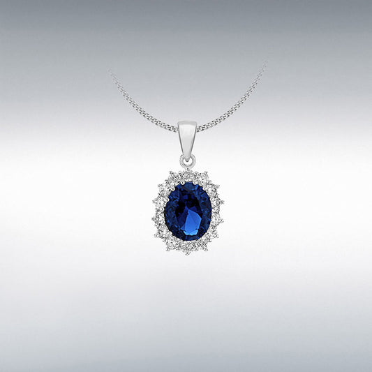 TERLING SILVER BLUE AND WHITE CZ 11.5MM X 20.5MM PENDANT