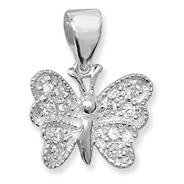 Silver cz butterfly pendant and chain