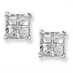Silver square cut cz 6mm earring