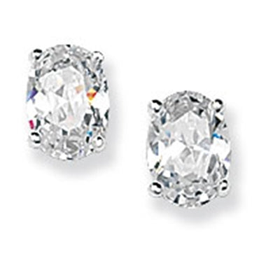 Silver oval cz stud earrings