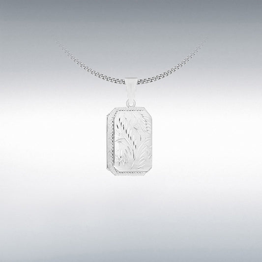 STERLING SILVER 23MM X 44MM ENGRAVED OCTAGONAL LOCKET