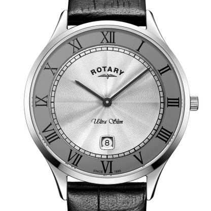 Rotary Ultra Slim White Stainless Steel Gents Watch