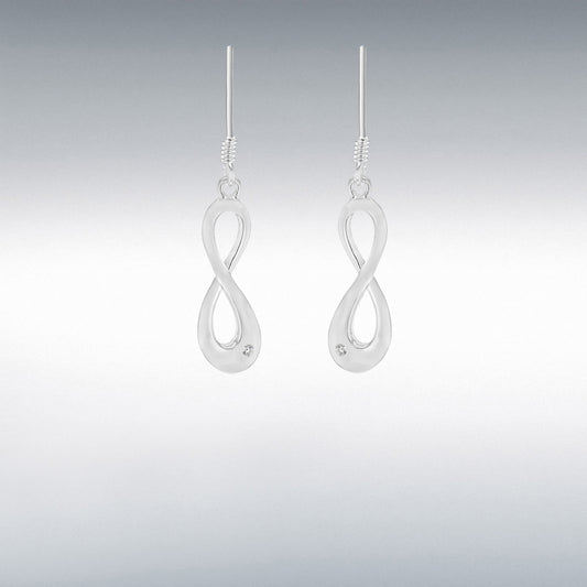 STERLING SILVER ladies WHITE CZ 7.3MM X 37.5MM 'FIGURE 8' DROP EARRINGS