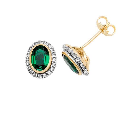 9ct created emerald & white sapphire e'rings