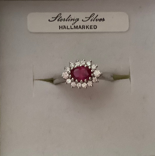 Silver CZ & Red Ring