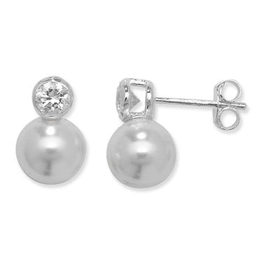 Silver pearl and cz earrings