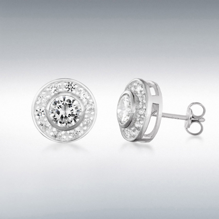 STERLING SILVER 10MM ROUND CZ CLUSTER STUD EARRINGS
