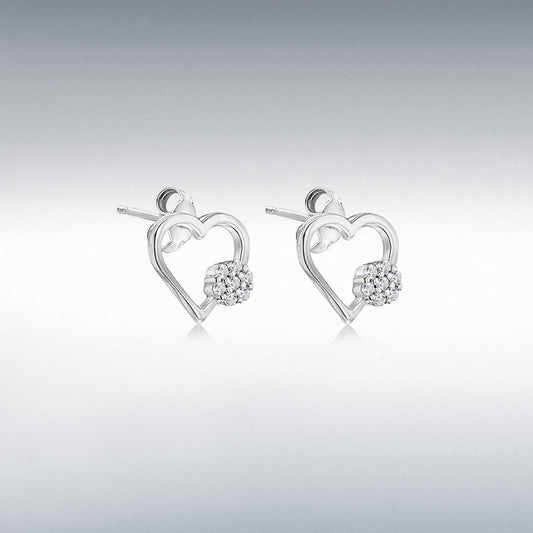 STERLING SILVER RHODIUM PLATED CZ HEART EARRINGS