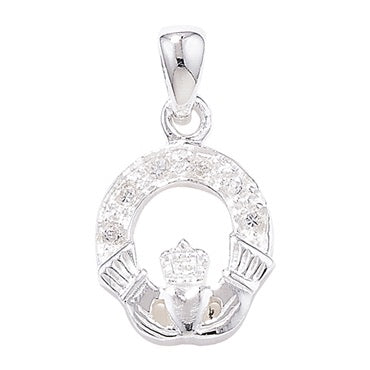 Silver cz claddagh pendant and chain