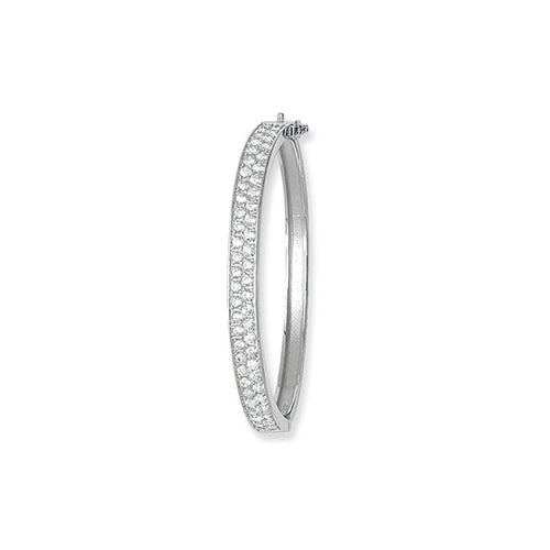 Silver oval cz hinged bangle suitable for children