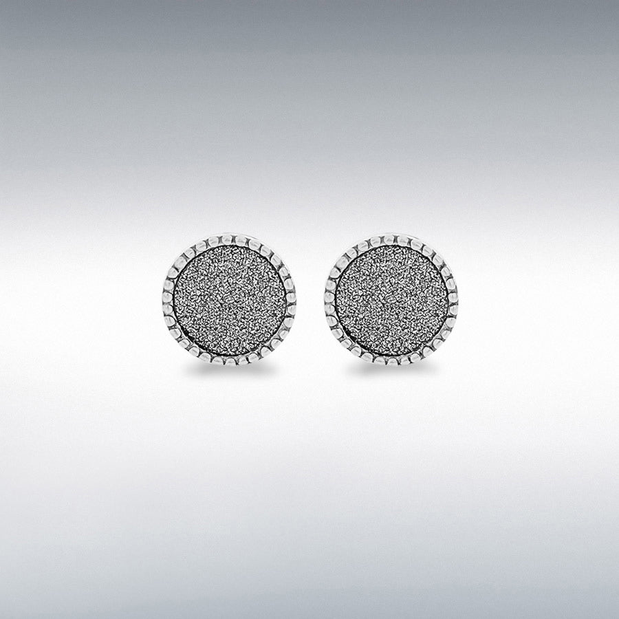 STERLING SILVER RHODIUM PLATED 7MM STARDUST CIRCLE STUD EARRINGS