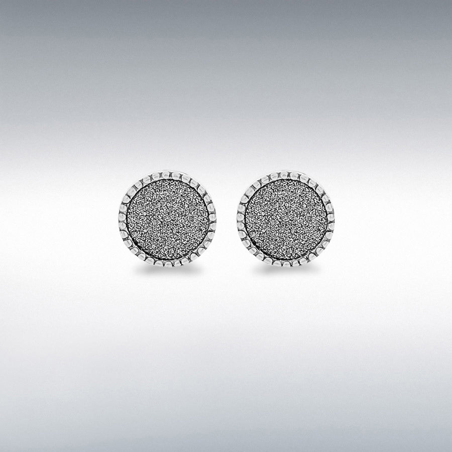 STERLING SILVER RHODIUM PLATED 7MM STARDUST CIRCLE STUD EARRINGS