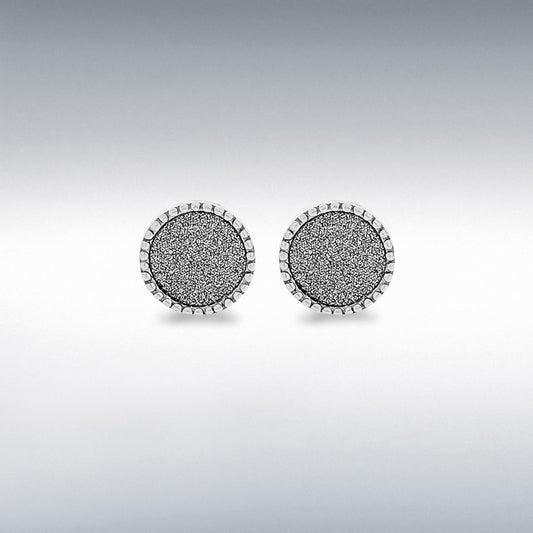STERLING SILVER RHODIUM PLATED 7MM STARDUST CIRCLE STUD EARRINGS