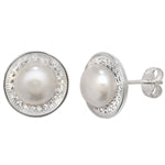 Silver cz & pearl stud earrings