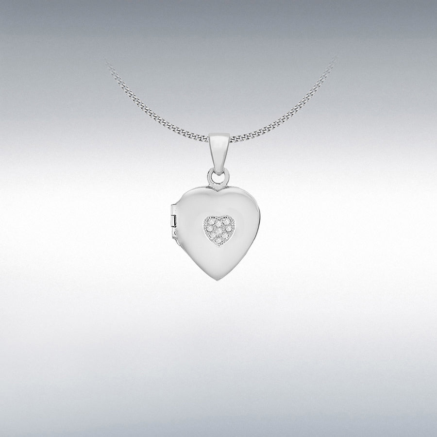 STERLING SILVER RHODIUM PLATED CZ 17.5MM X 24MM DOUBLE-HEART LOCKET