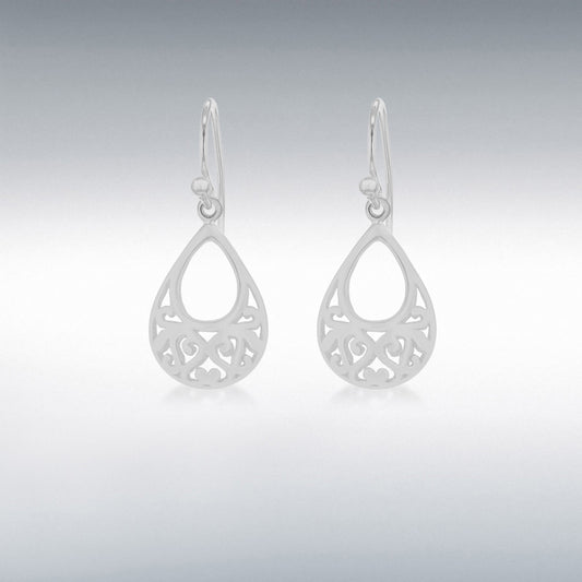 STERLING SILVER 12.5MM X 29.3MM OPEN FILIGREE DROP EARRINGS