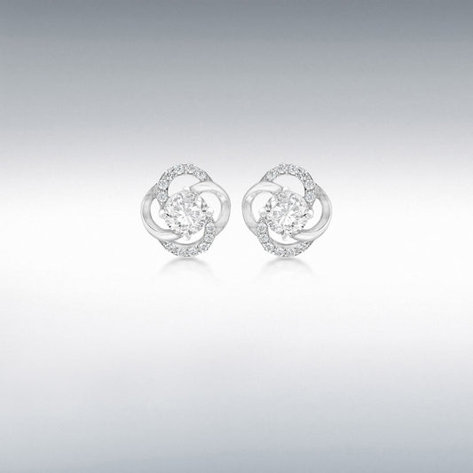 SIlver Rho CZ KNOT STUD EARRINGS