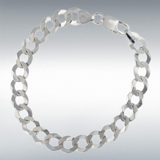 STERLING SILVER DIAMOND CUT FLAT CURB BRACELET 20CM/8"