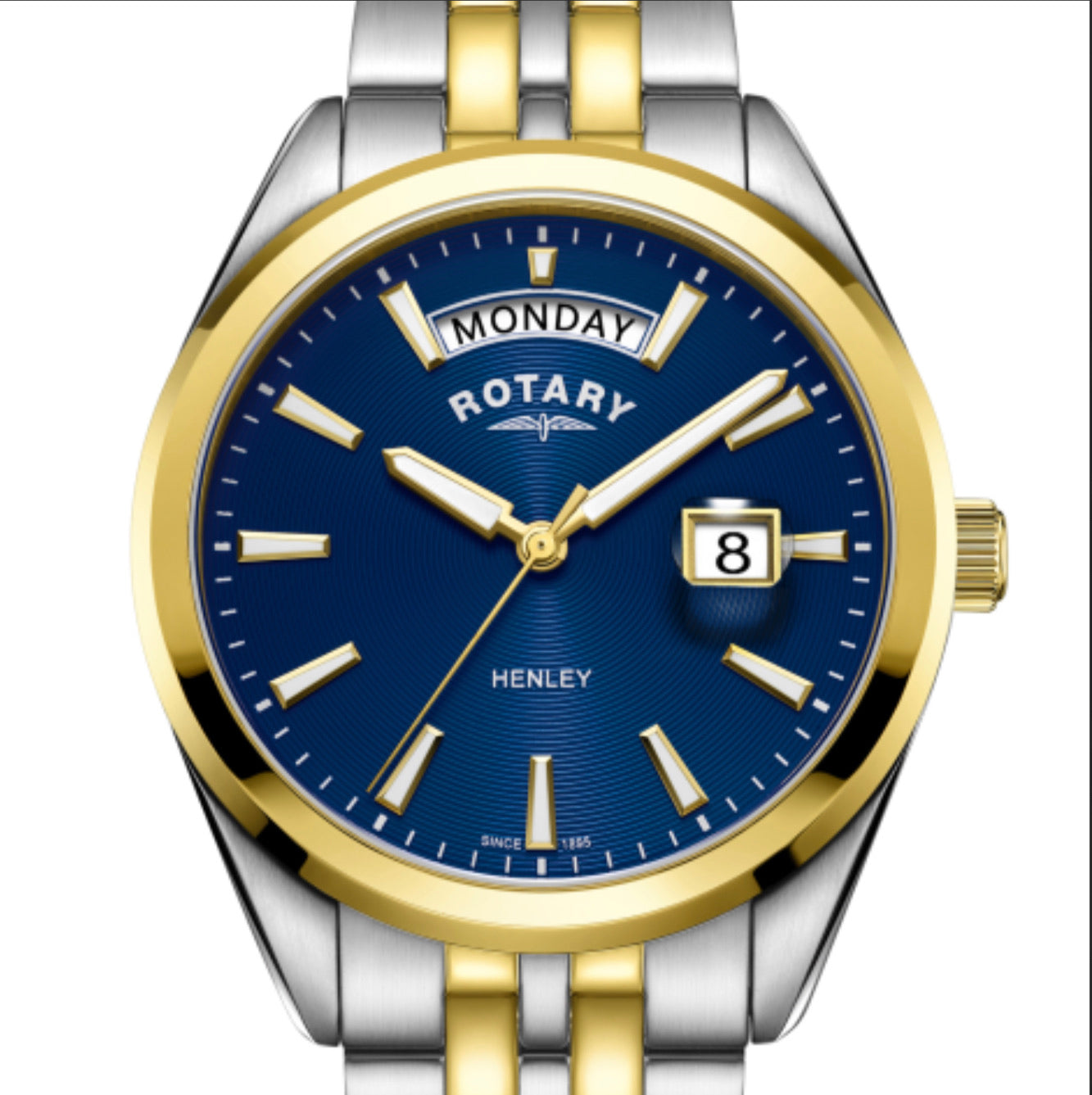 Rotary Gents Two Tone Gold PVD Blue Dial Henley