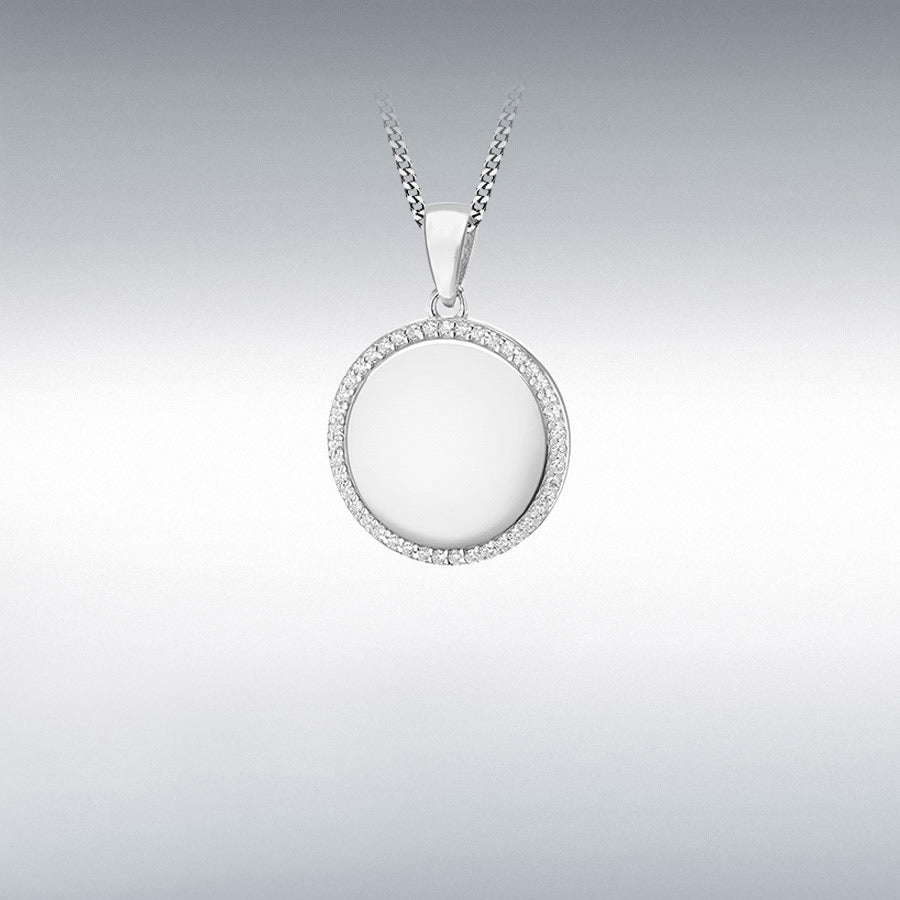 STERLING SILVER RHODIUM PLATED CZ 16.9MM X 25MM DISC PENDANT