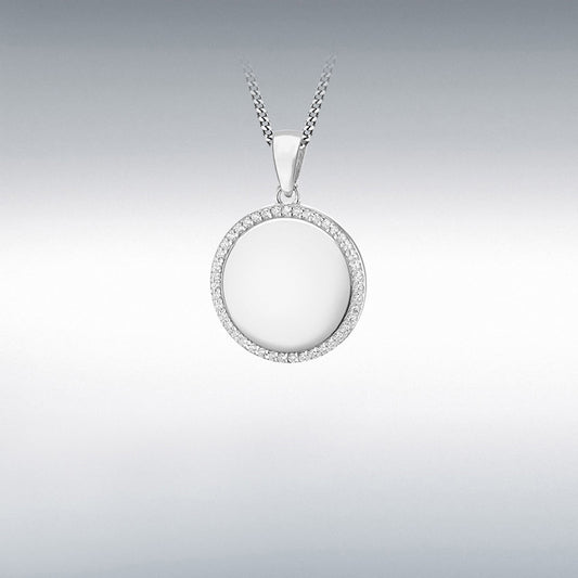 STERLING SILVER RHODIUM PLATED CZ 16.9MM X 25MM DISC PENDANT