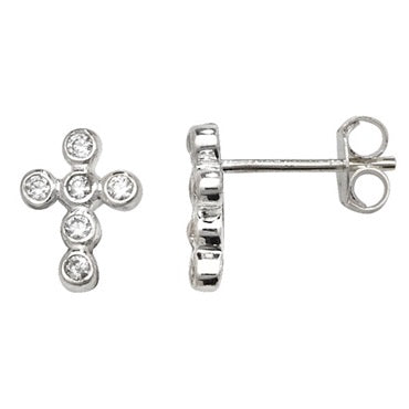 Silver cz cross earrings