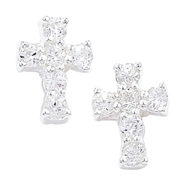 Silver CZ cross earrings