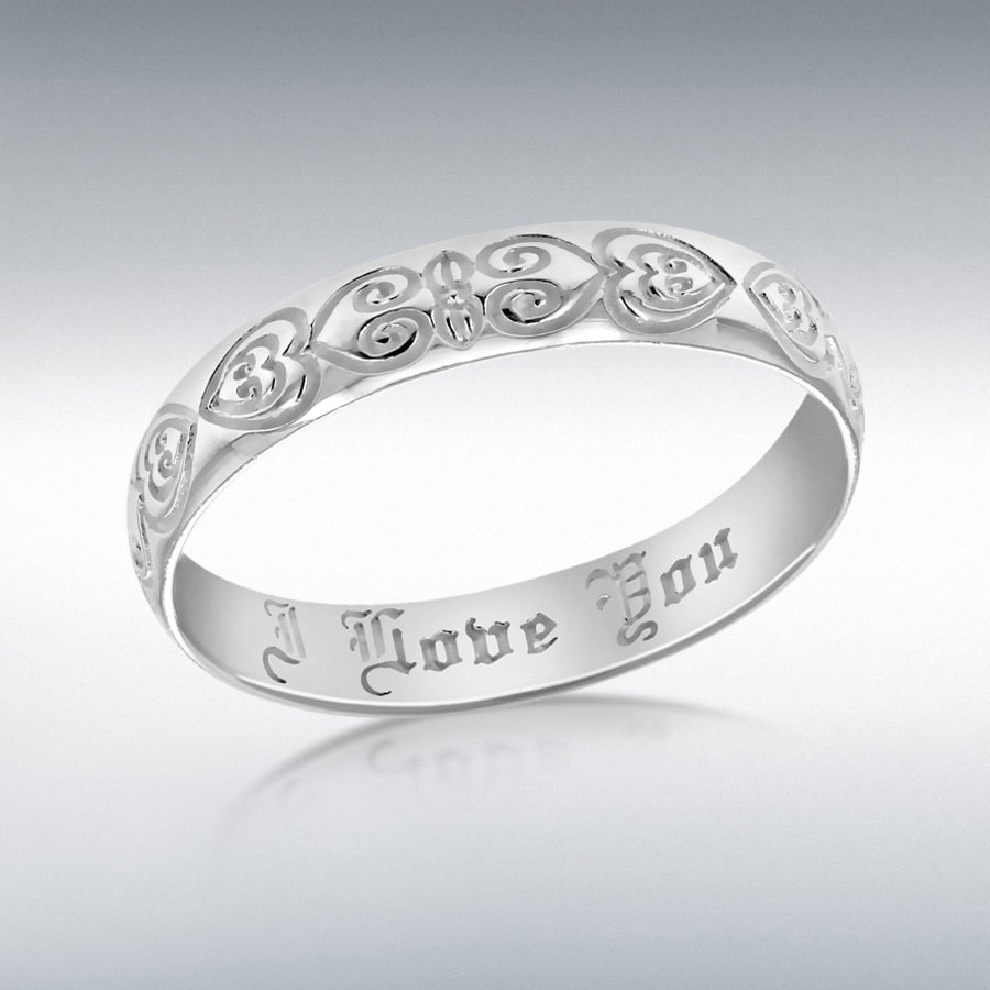 STERLING SILVER 4MM 'I LOVE YOU' POSY RING