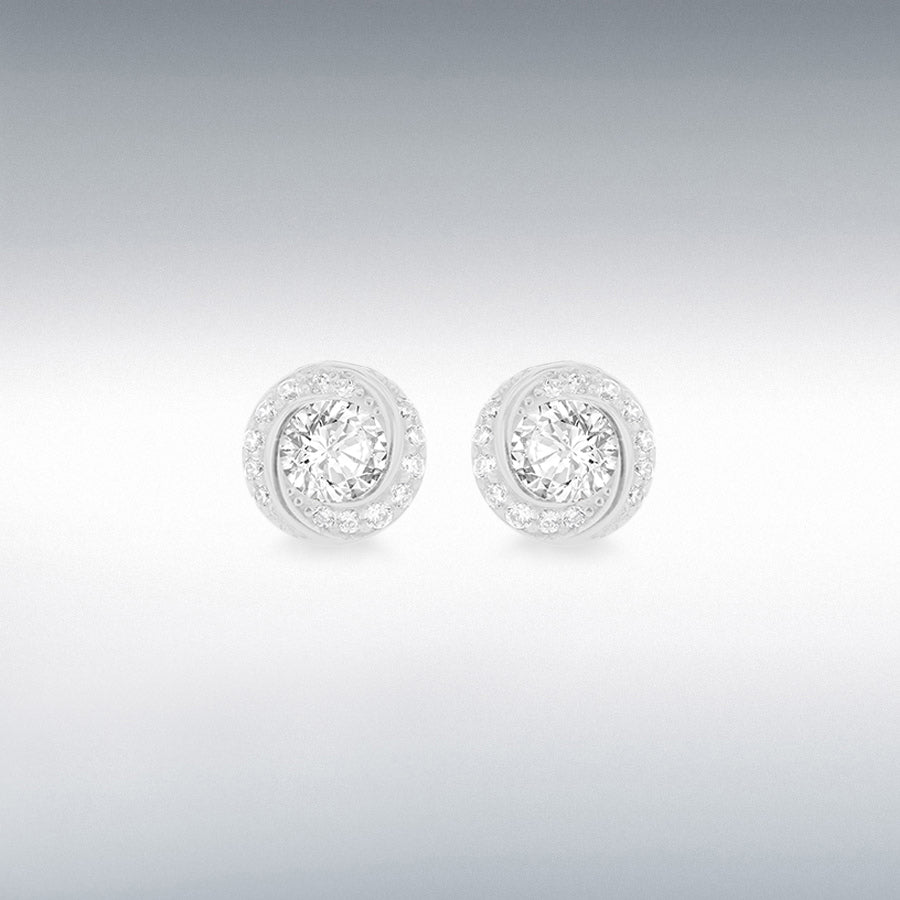 STERLING SILVER RHODIUM PLATED CZ 8MM TWIST HALO STUD EARRINGS