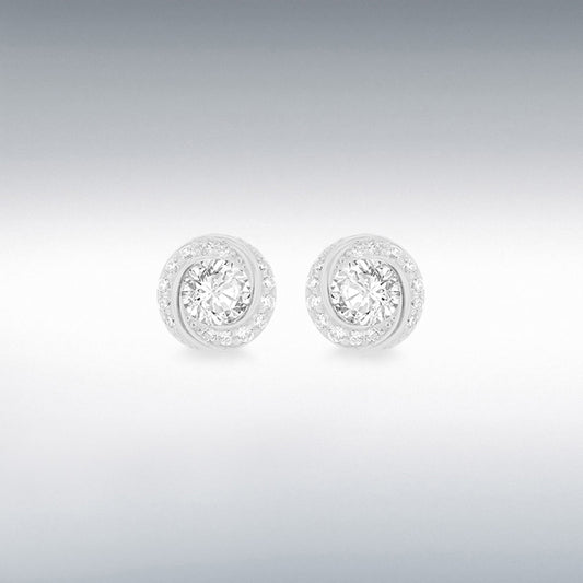 STERLING SILVER RHODIUM PLATED CZ 8MM TWIST HALO STUD EARRINGS