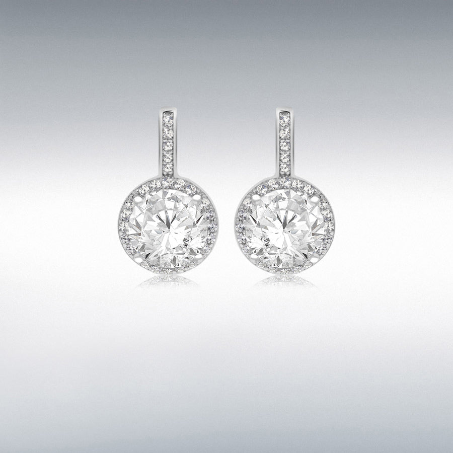 STERLING SILVER RHODIUM PLATED CZ 9.3MM X 15.6MM DROP EARRINGS