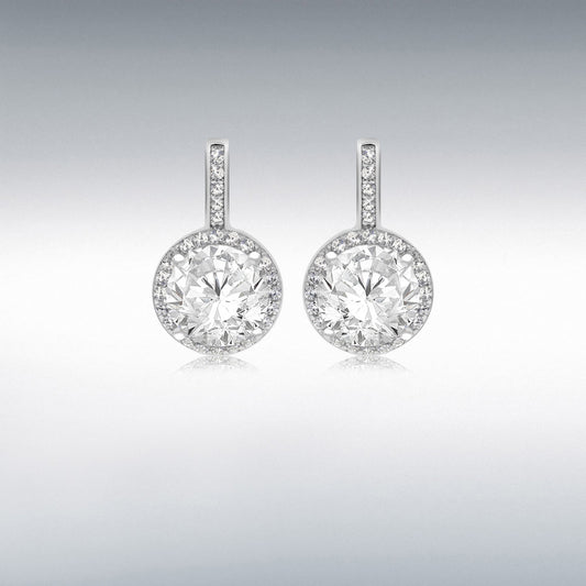 STERLING SILVER RHODIUM PLATED CZ 9.3MM X 15.6MM DROP EARRINGS